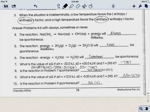 chemistry entropy worksheet